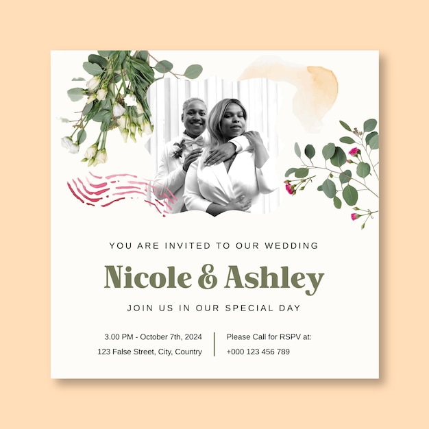 Vintage collage wedding invitation template