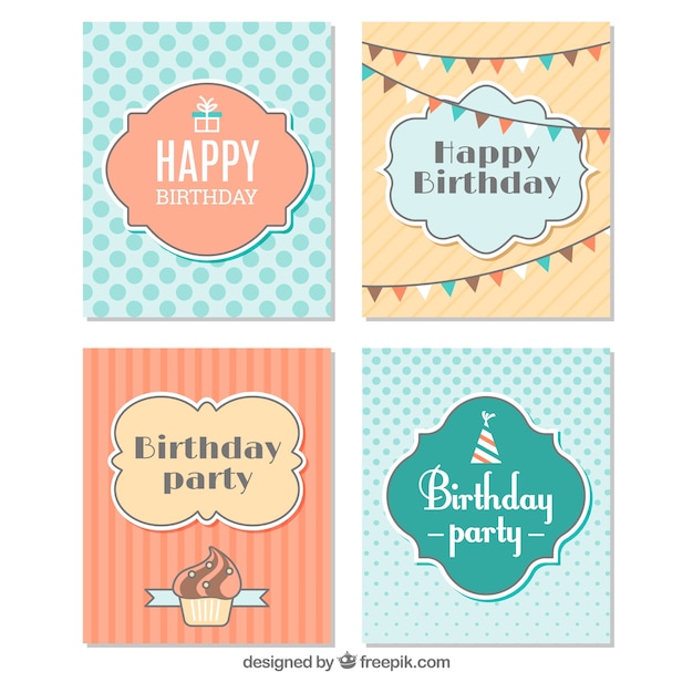 Free Vector vintage collection of birthday cards