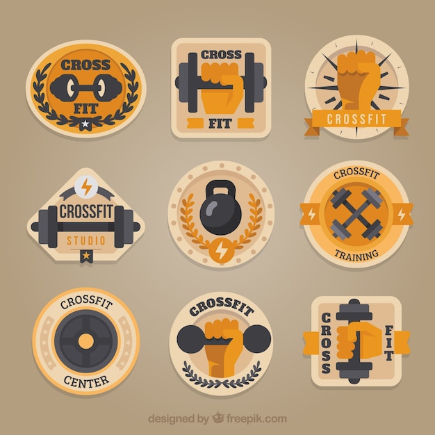 Free Vector vintage collection of crossfit stickers