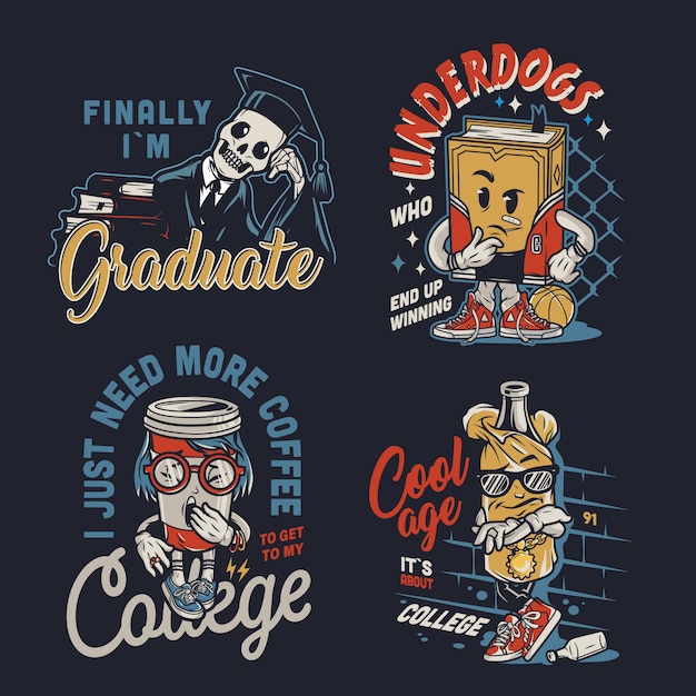 Free Vector vintage college funny characters labels