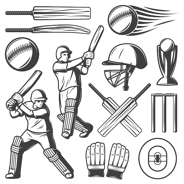 Free Vector vintage cricket elements collection