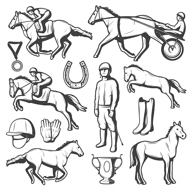 Free vector vintage equestrian sport elements collection