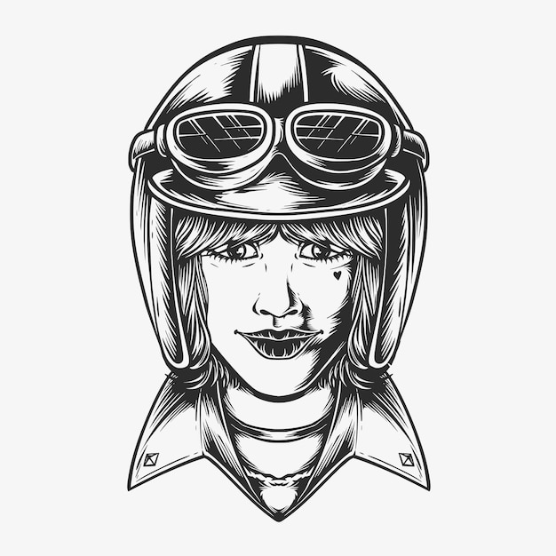 Free Vector vintage female biker vector logo