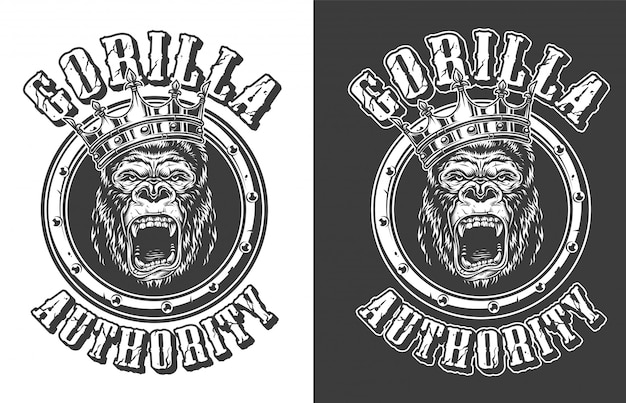 Free Vector vintage ferocious gorilla king round emblem