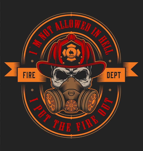 Free Vector vintage firefighting emblem concept with skull in fireman helmet illustration