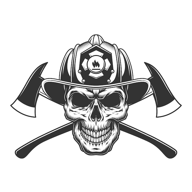 Free Vector vintage fireman skull in firefighter helmet