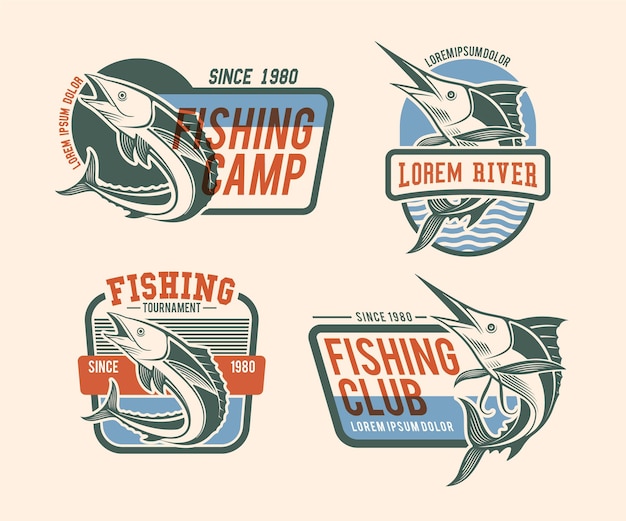 Free vector vintage fishing badges pack