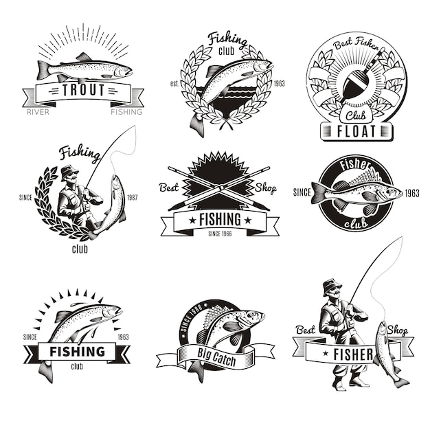 Free vector vintage fishing logo set