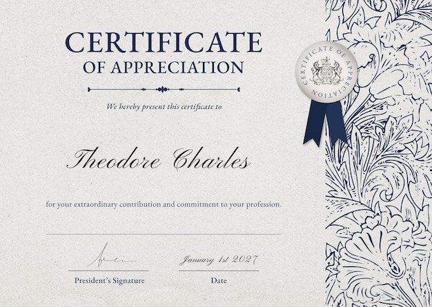 Free Vector vintage floral certificate template in classy style