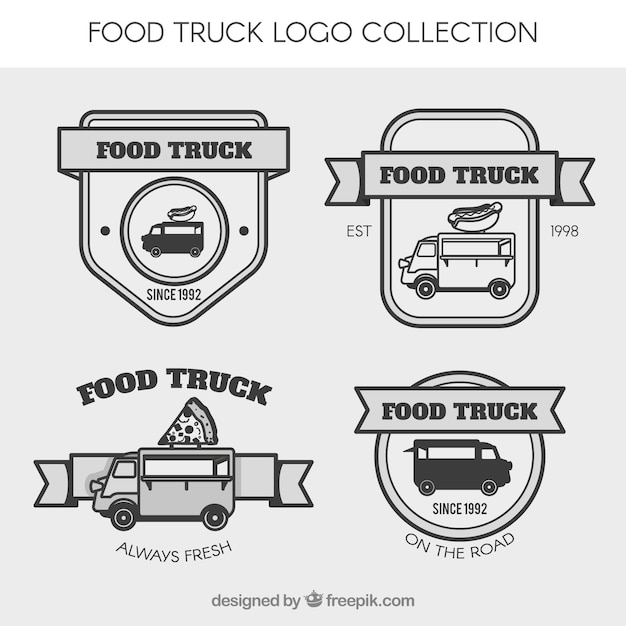 Free Vector vintage food truck logos with ribbons