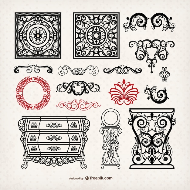 Free vector vintage furniture and ornaments