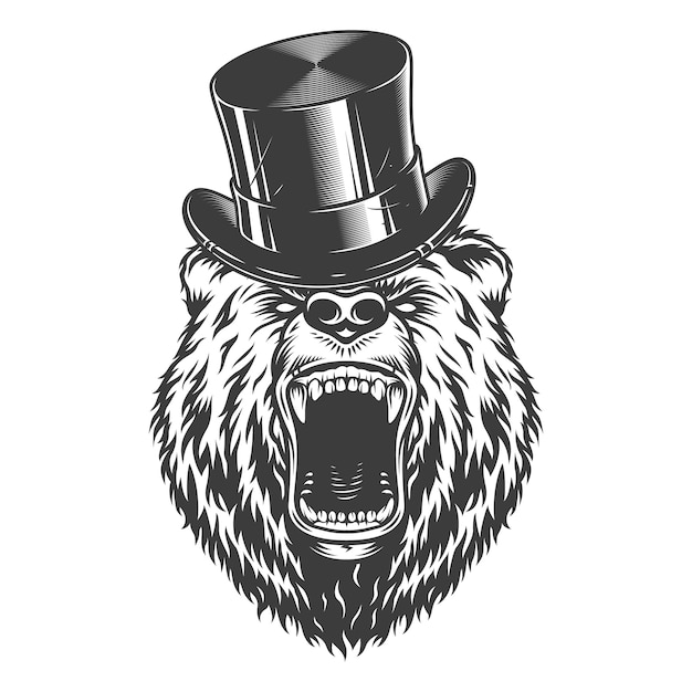 Free Vector vintage gentleman angry bear head