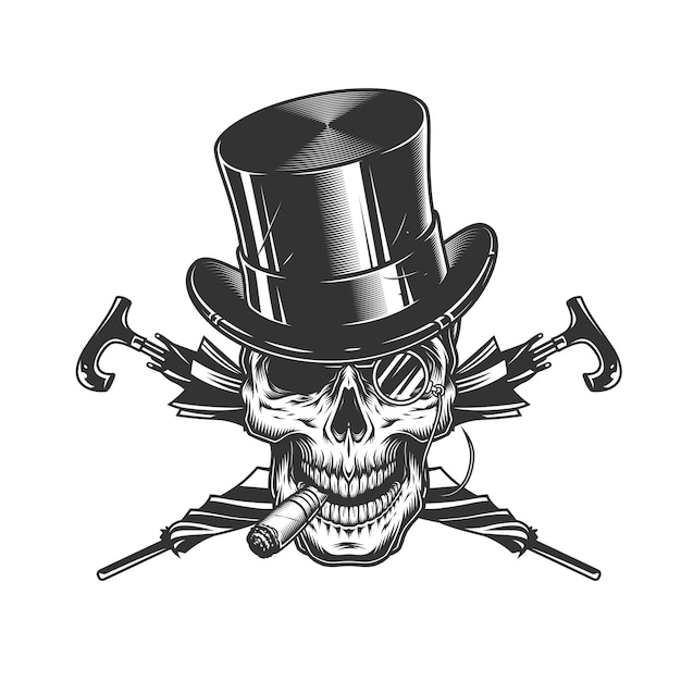 Free Vector vintage gentleman skull in cylinder hat