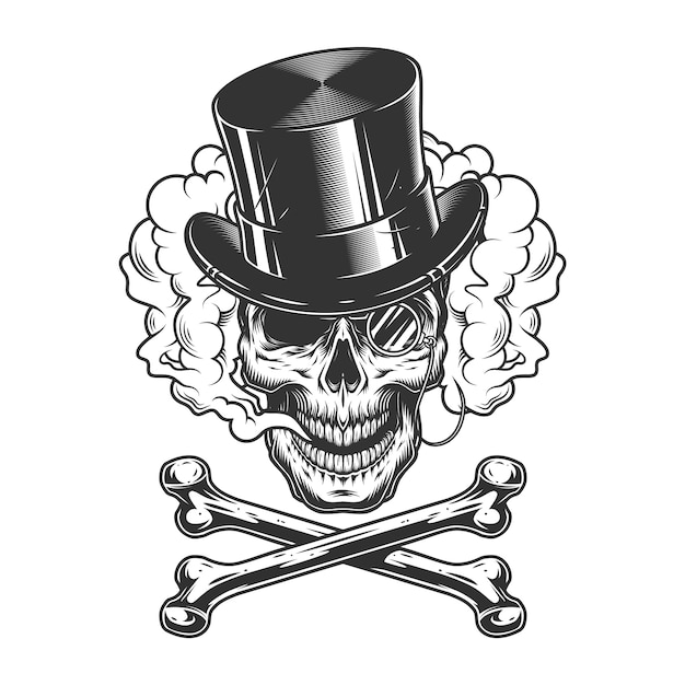 Free Vector vintage gentleman skull in cylinder hat