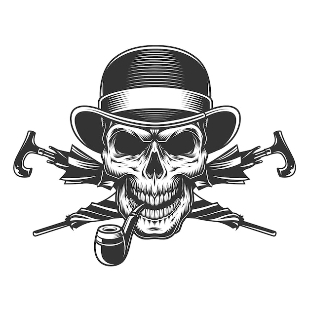 Free Vector vintage gentleman skull in fedora hat