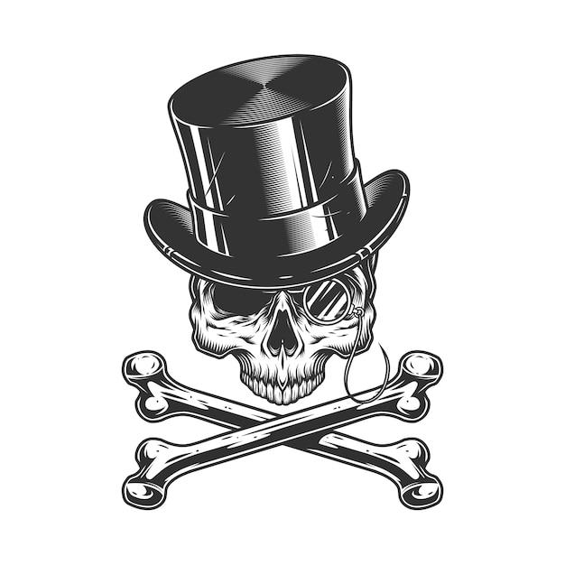 Free Vector vintage gentleman skull without jaw