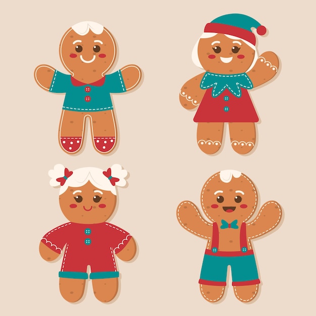 Free Vector vintage gingerbread man cookie collection