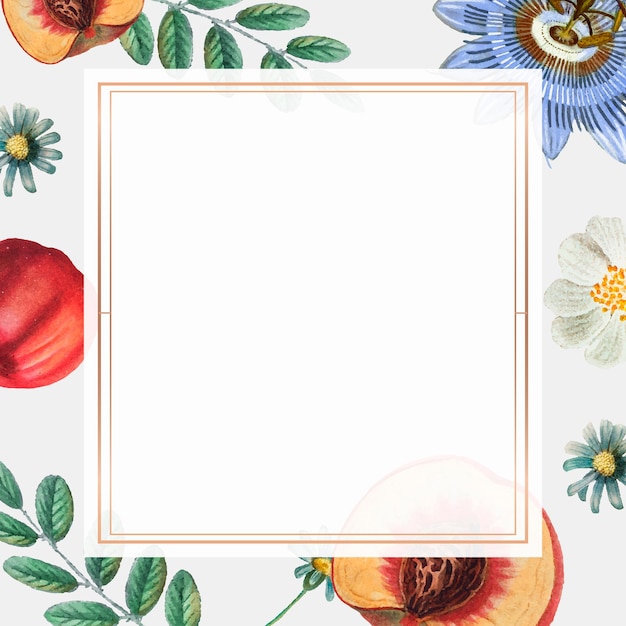 Free Vector vintage gold frame with flowers and peaches