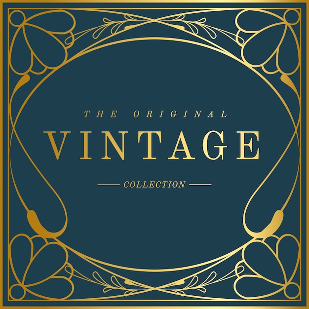 Free Vector vintage golden art nouveau badge on blue vector