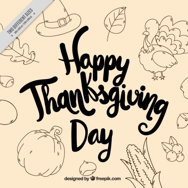 Free Vector vintage greeting thanksgiving background with sketches