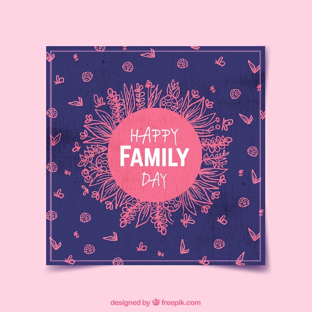 Vintage happy family day card with sketches