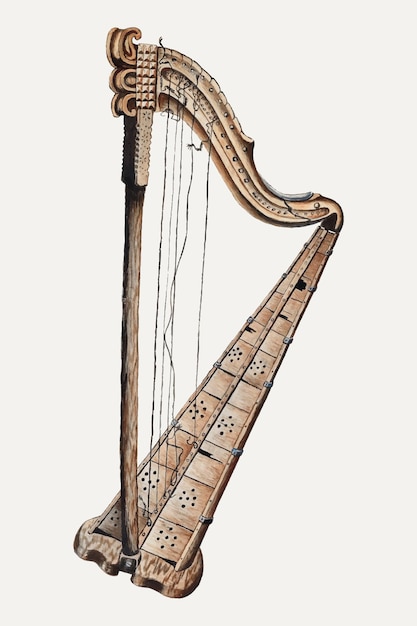 Vintage harp illustration vector, remixed from the artwork by Grace Thomas