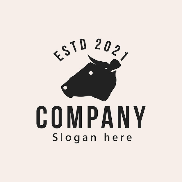 Free Vector vintage head cow farm and butcher logo design vector illustration