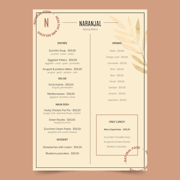 Free Vector vintage healthy food restaurant menu template