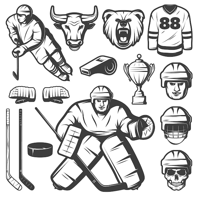 Free vector vintage hockey elements set