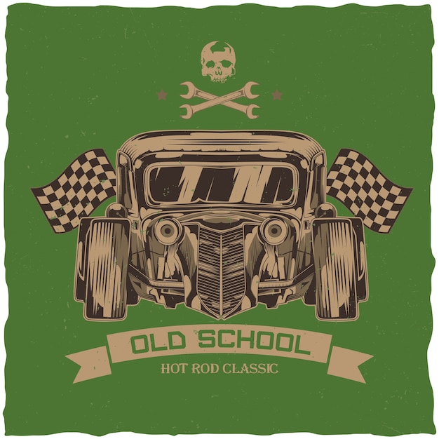 Free Vector vintage hot rod t-shirt  design with illustration of custom speed car.