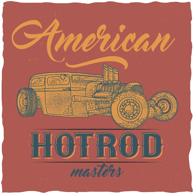 Free vector vintage hot rod t-shirt label design with illustration of custom speed car.