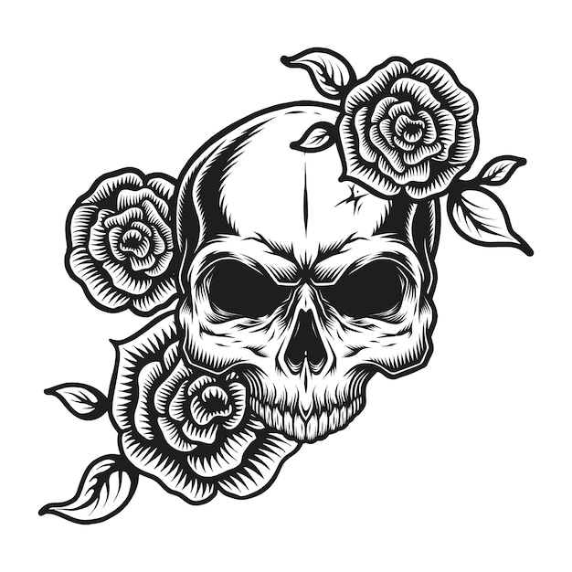 Vintage human skull tattoo concept