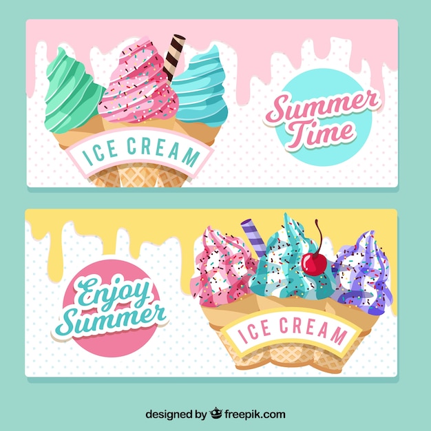 Free Vector vintage ice cream banners