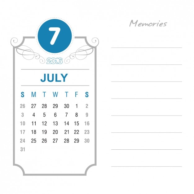 Free Vector vintage july calendar 2016