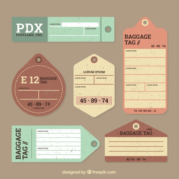 Vintage luggage tags set in flat design