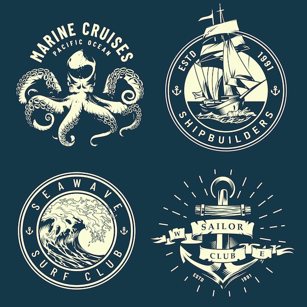 Free vector vintage marine and nautical logos