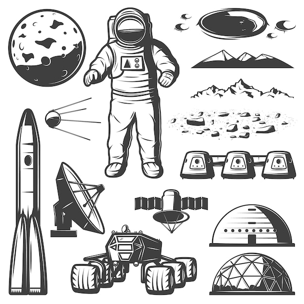 Free Vector vintage mars space elements collection