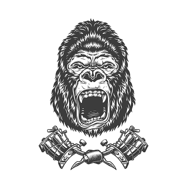 Vintage monochrome angry gorilla head