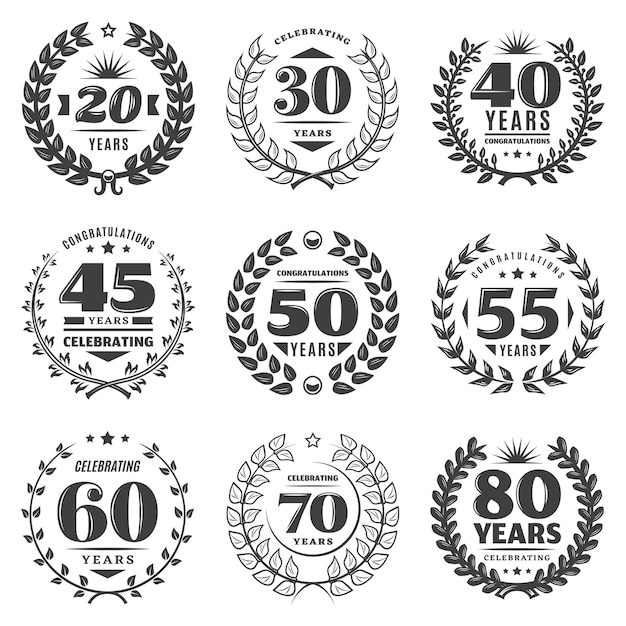 Free Vector vintage monochrome anniversary labels set