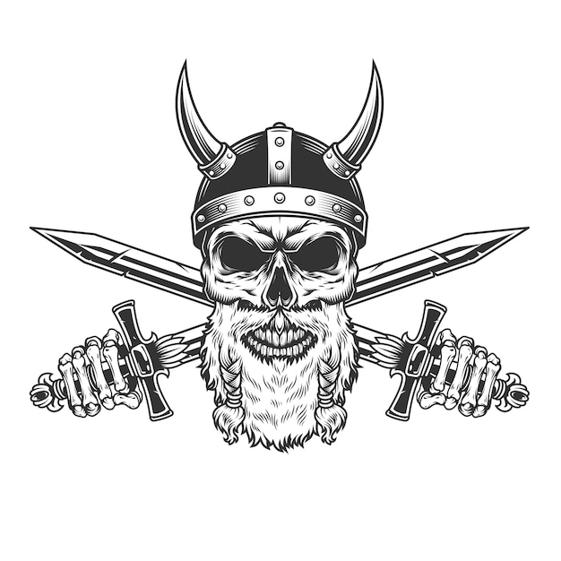 Free Vector vintage monochrome bearded viking skull