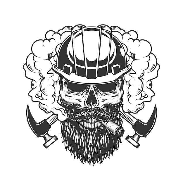 Free Vector vintage monochrome builder skull in smoke