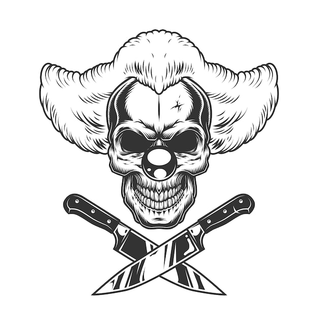 Free Vector vintage monochrome creepy clown skull