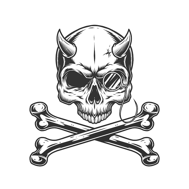 Free Vector vintage monochrome demon skull without jaw