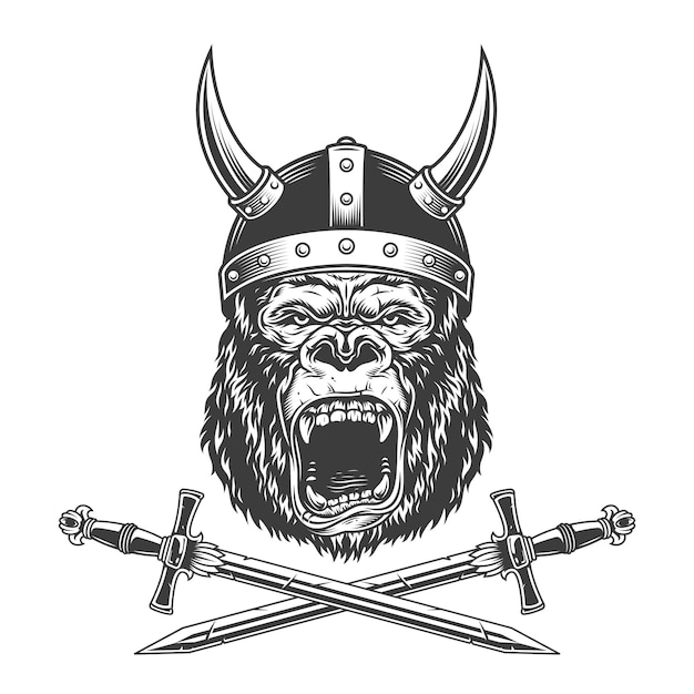 Free Vector vintage monochrome ferocious gorilla head