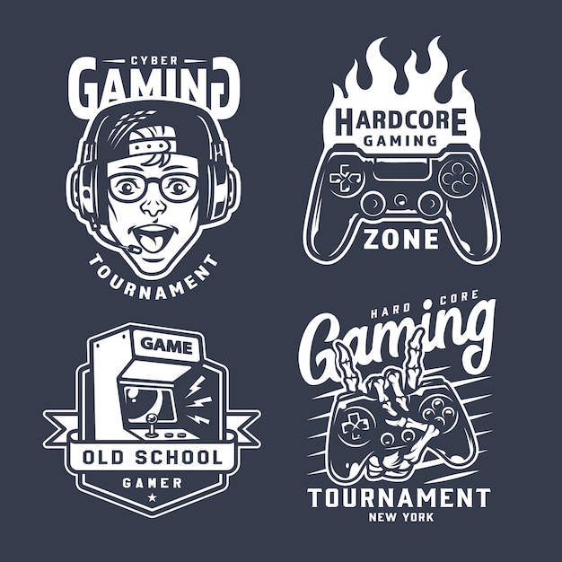 Free Vector vintage monochrome gaming emblems set