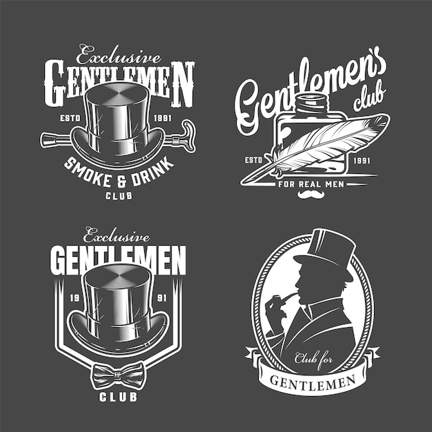 Free Vector vintage monochrome gentleman club labels