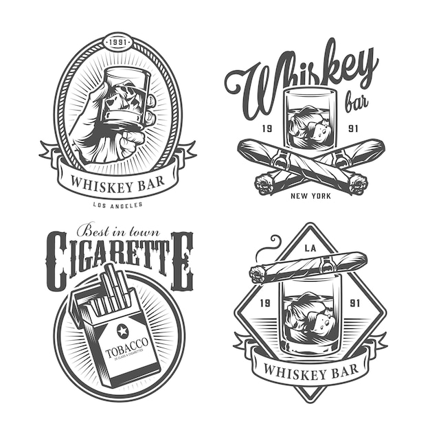 Free Vector vintage monochrome gentleman club labels