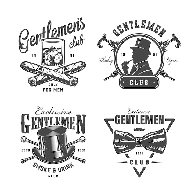 Free Vector vintage monochrome gentleman labels set