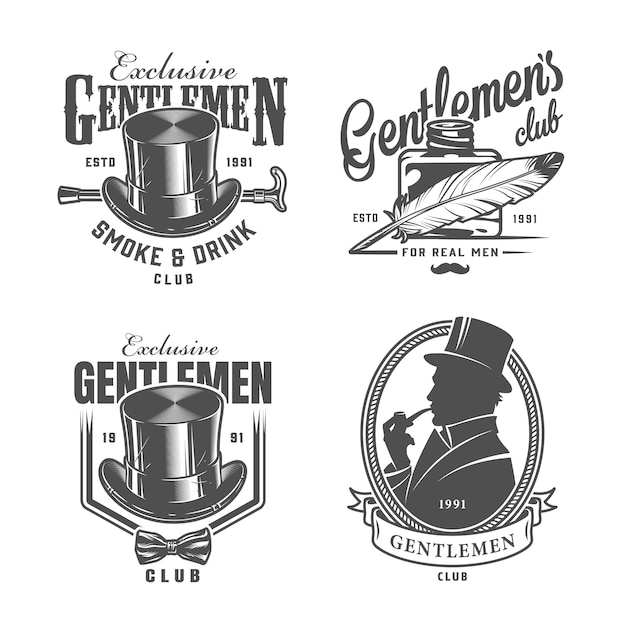 Free Vector vintage monochrome gentleman logos