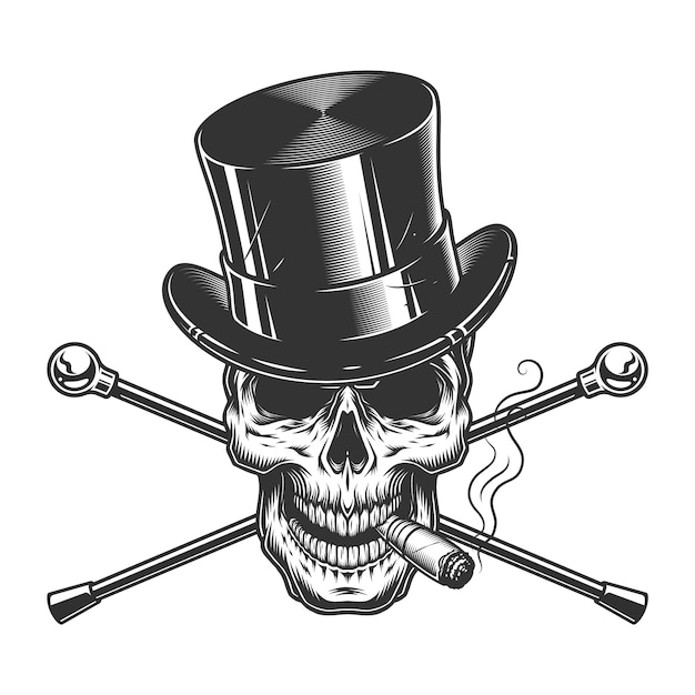 Free vector vintage monochrome gentleman skull smoking cigar